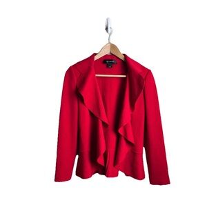 St John Black Label Jacket 2 Red Ruffle Wool Open Blazer Women’s Santana Knit